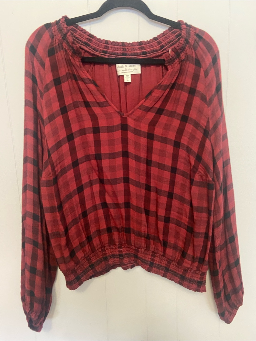 NWOT Anthropologie Red and Black Plaid Long-Sleeve Peasant Tunic NWOT